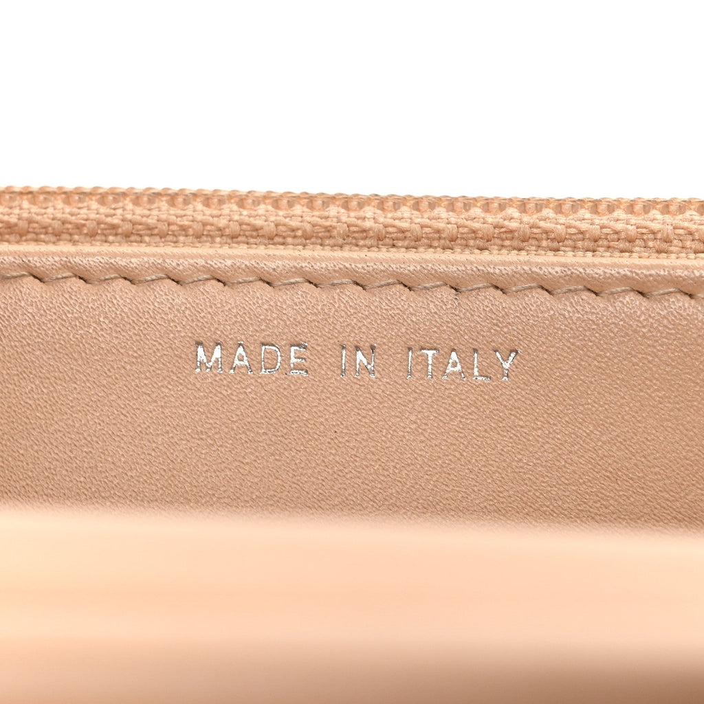 Patent Calfskin Chevron Quilted Wallet On Chain WOC Beige
