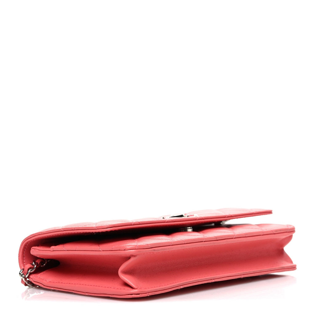 Lambskin Quilted Wallet On Chain WOC Pink