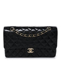 Patent Quilted Sparkle Glitter Medium Double Flap Black