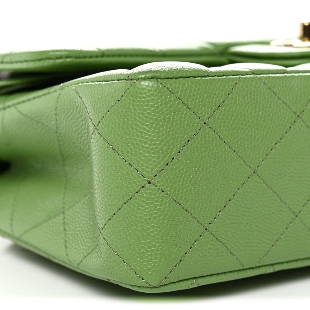 Caviar Quilted Small Double Flap Green