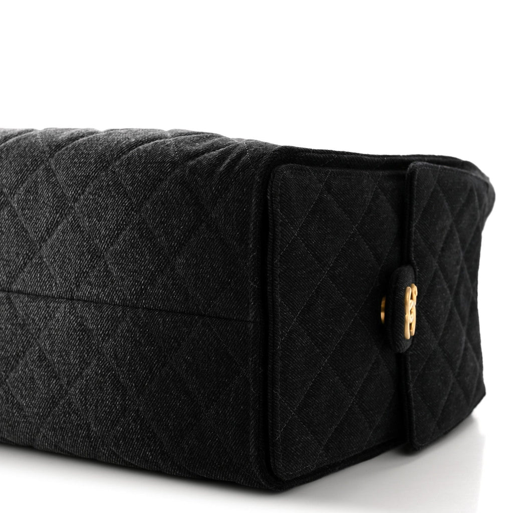 Washed Denim Quilted Medium Chanel 25 Handbag Black