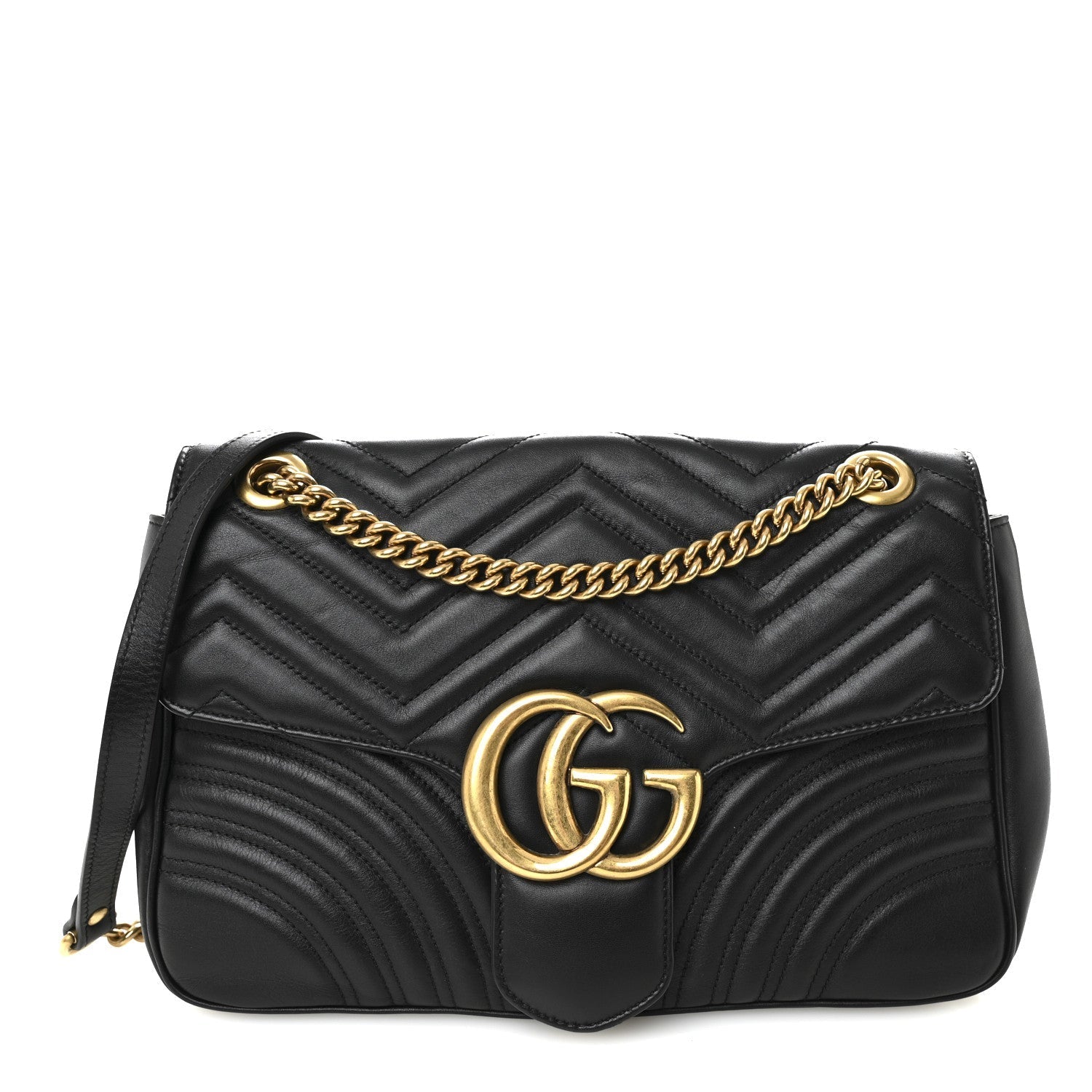 Calfskin Matelasse Medium GG Marmont Shoulder Bag Black
