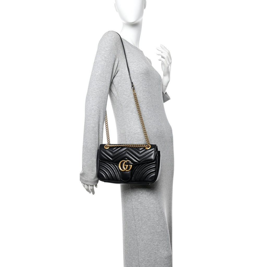 Calfskin Matelasse Small GG Marmont Shoulder Bag Black