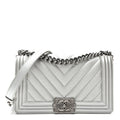 Metallic Caviar Chevron Quilted Medium Boy Flap Silver
