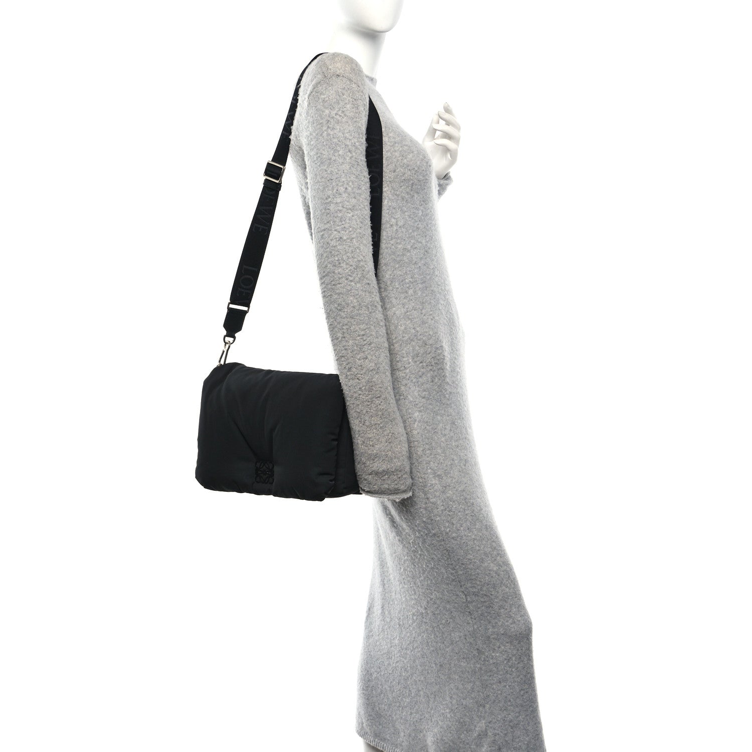 Nylon Medium Goya Puffer Bag Black