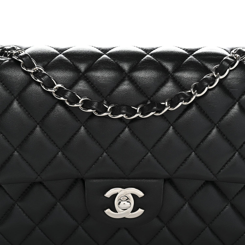 Lambskin Quilted Medium Double Flap Black