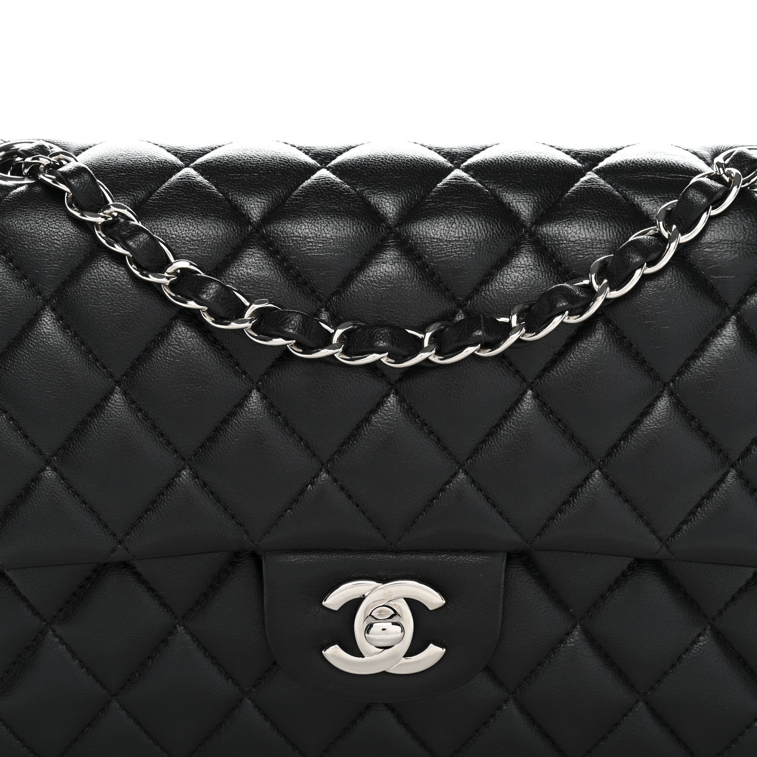 Lambskin Quilted Medium Double Flap Black