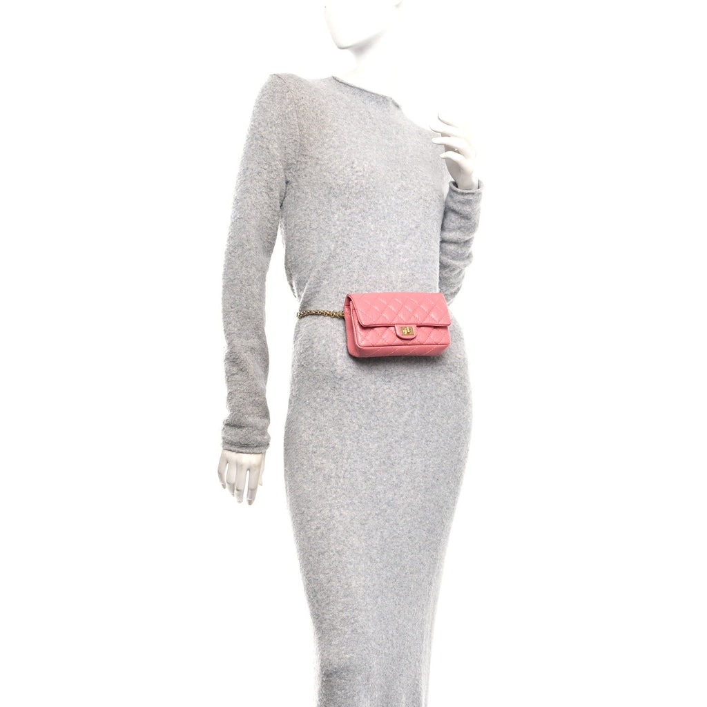 Aged Calfskin Quilted 2.55 Reissue Flap Belt Bag Pink