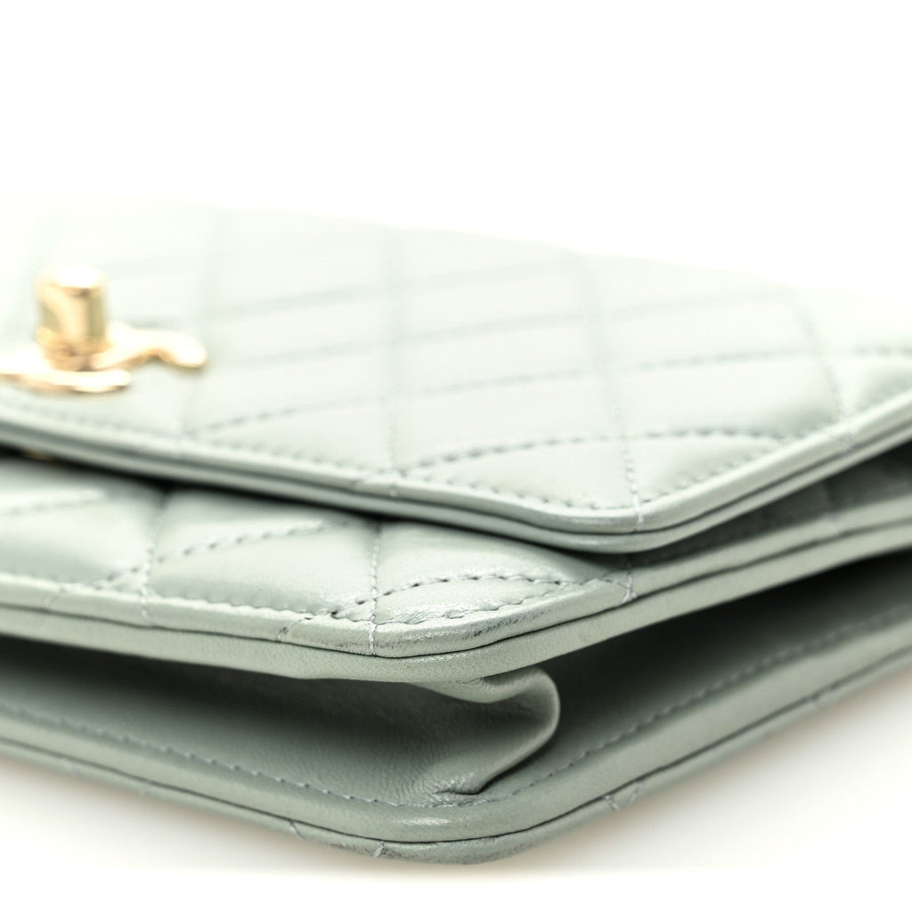 Lambskin Quilted Trendy CC Wallet On Chain WOC Grey