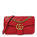 Calfskin Matelasse Small GG Marmont Shoulder Bag Hibiscus Red