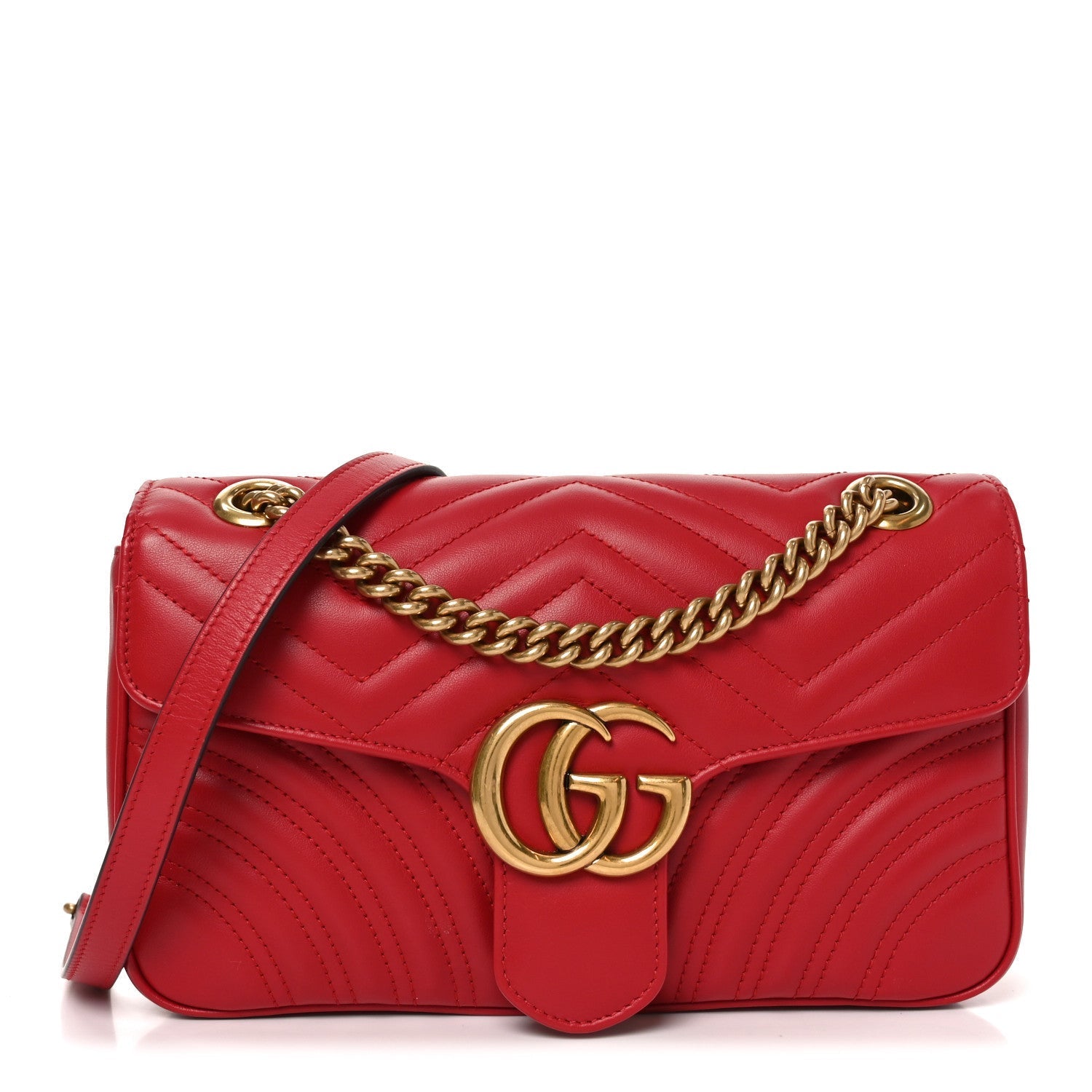 Calfskin Matelasse Small GG Marmont Shoulder Bag Hibiscus Red