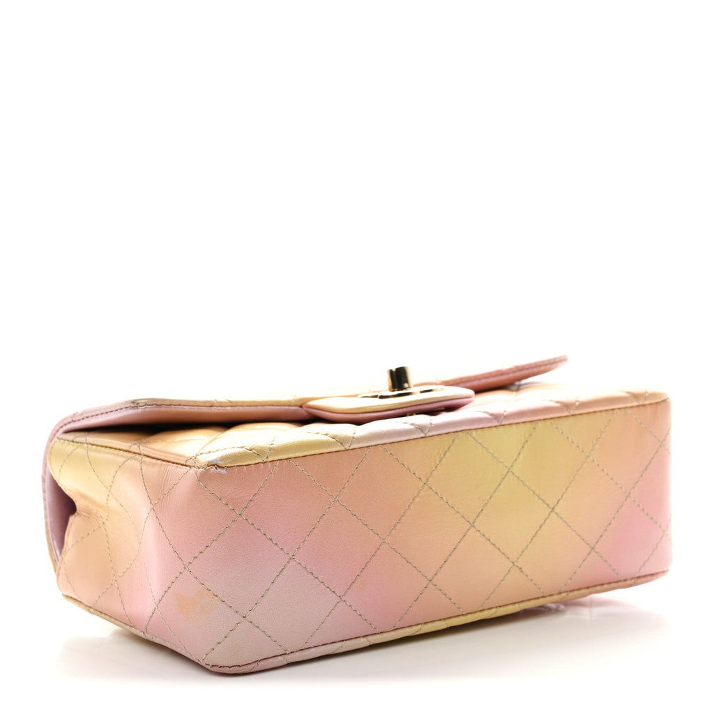 Lambskin Quilted Tie Dye Ombre Mini Rectangular Flap Yellow Multicolor