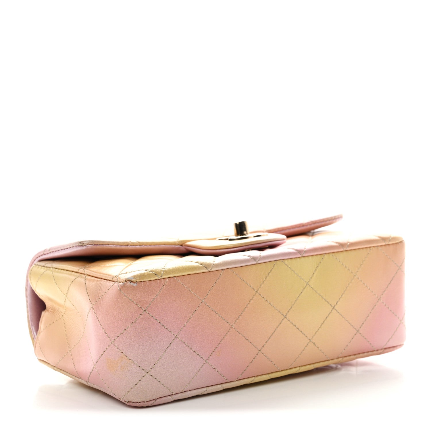 Lambskin Quilted Tie Dye Ombre Mini Rectangular Flap Yellow Multicolor