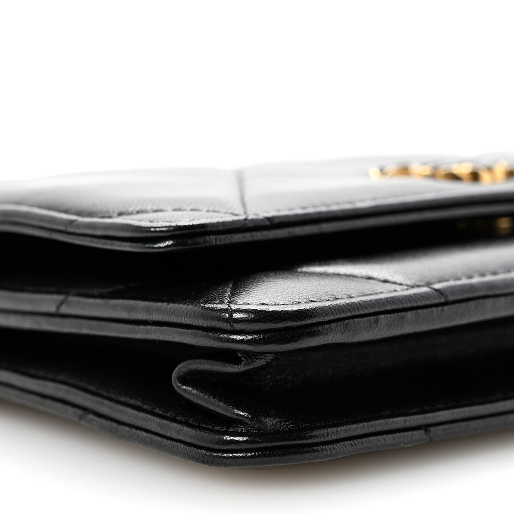 Lambskin Quilted Chanel 19 Wallet On Chain WOC Black