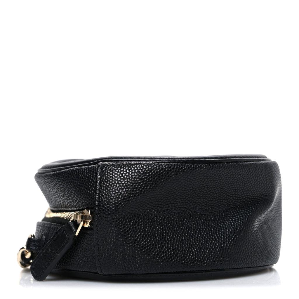 Caviar Quilted Round Filigree Crossbody Black