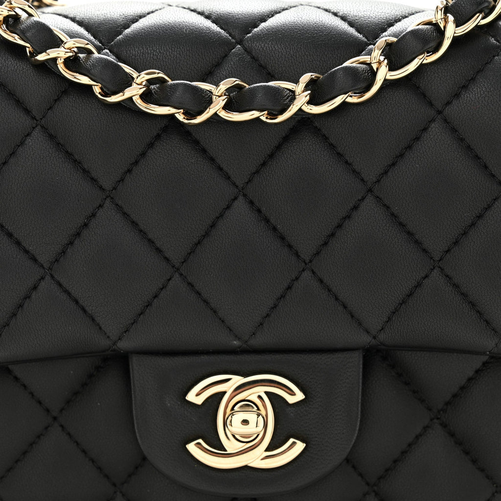 Lambskin Quilted Mini Square Flap Black