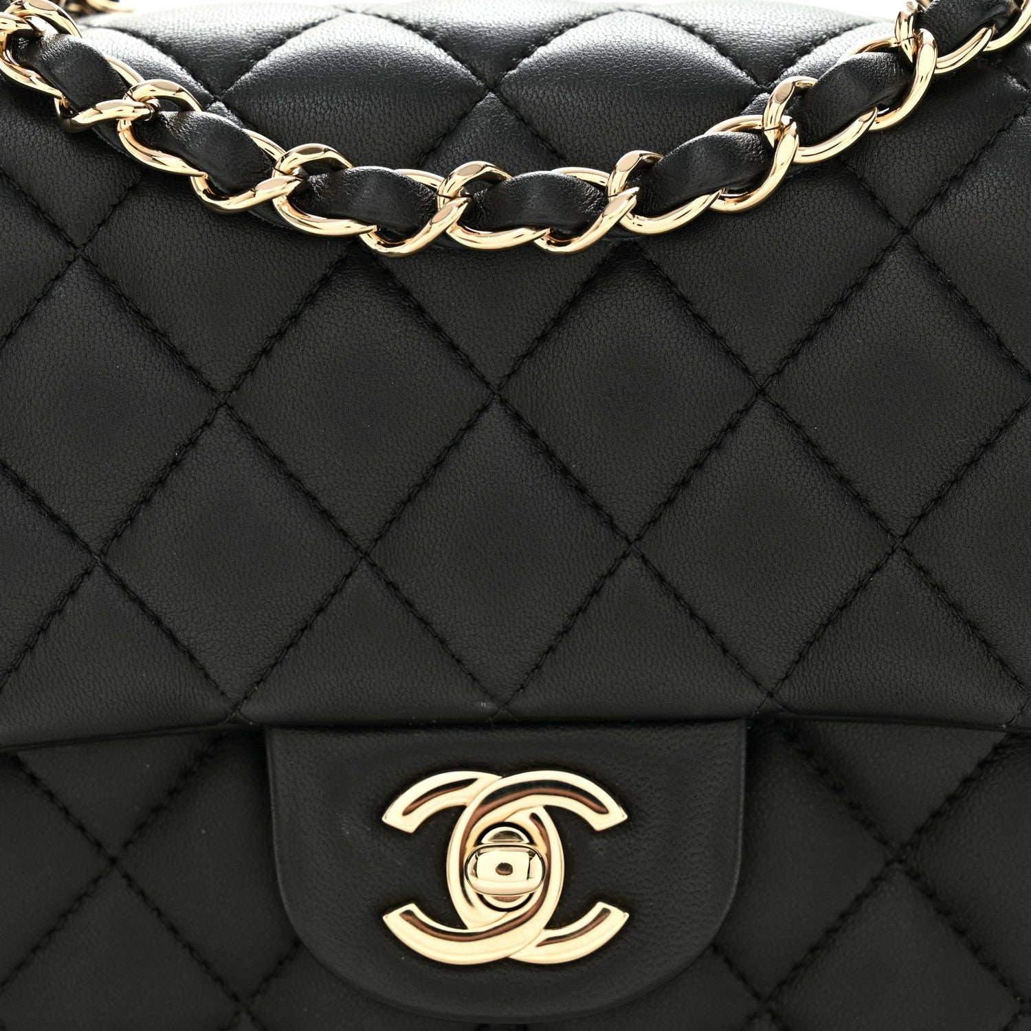Lambskin Quilted Mini Square Flap Black