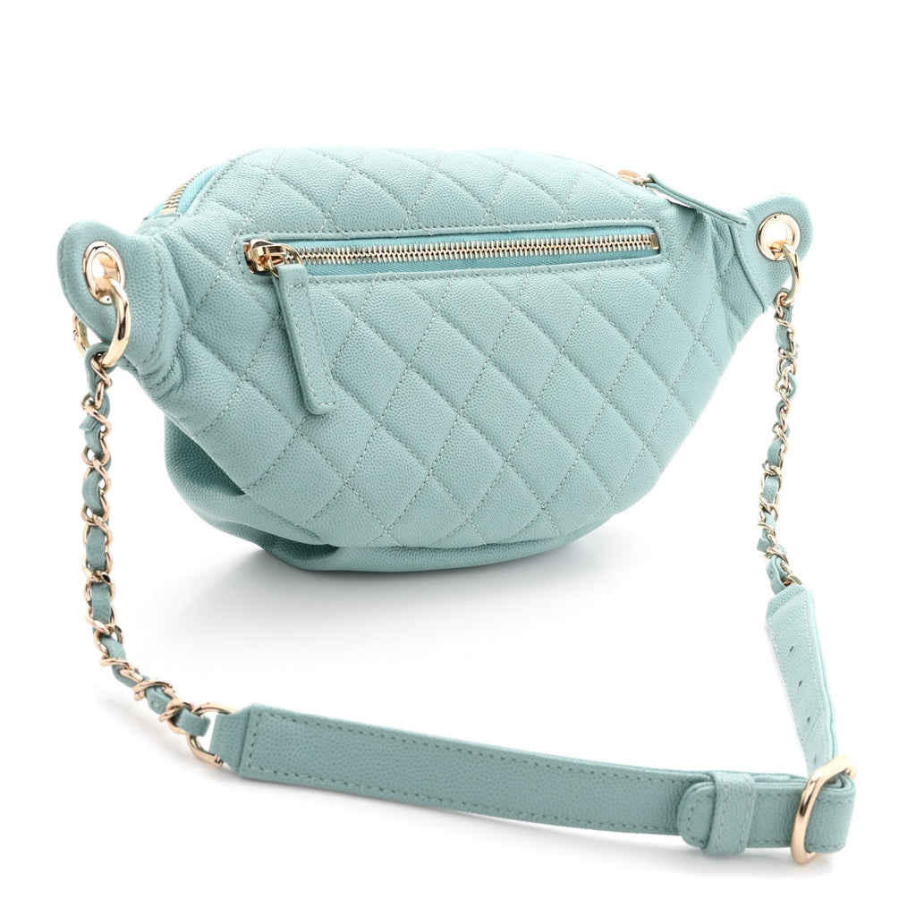 Caviar Quilted Filigree Waist Bag Light Blue