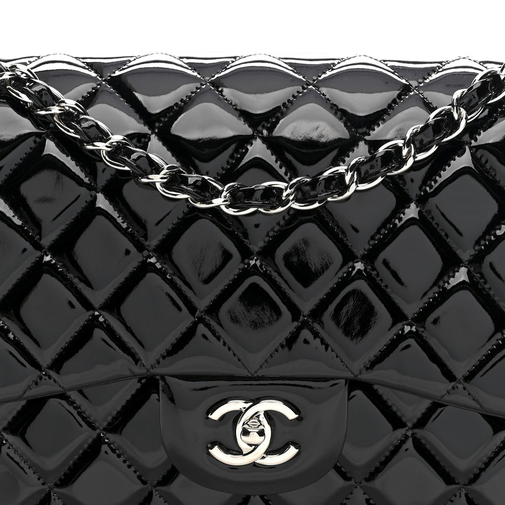 Patent Quilted Jumbo Double Flap Black
