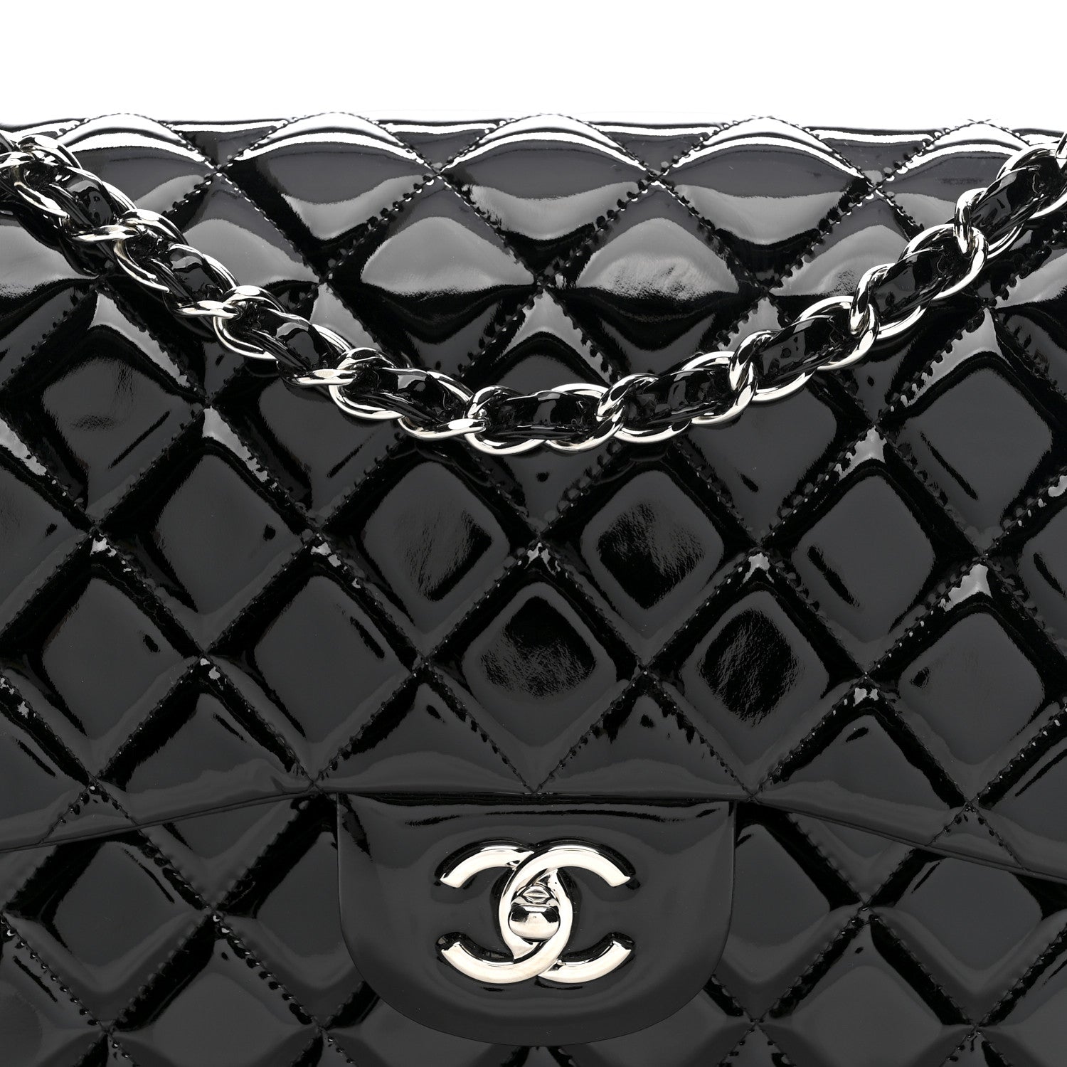 Patent Quilted Jumbo Double Flap Black