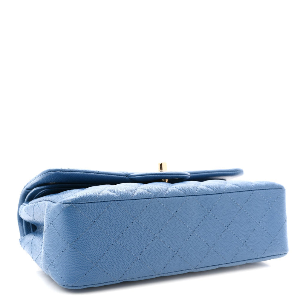 Caviar Quilted Small Double Flap Blue