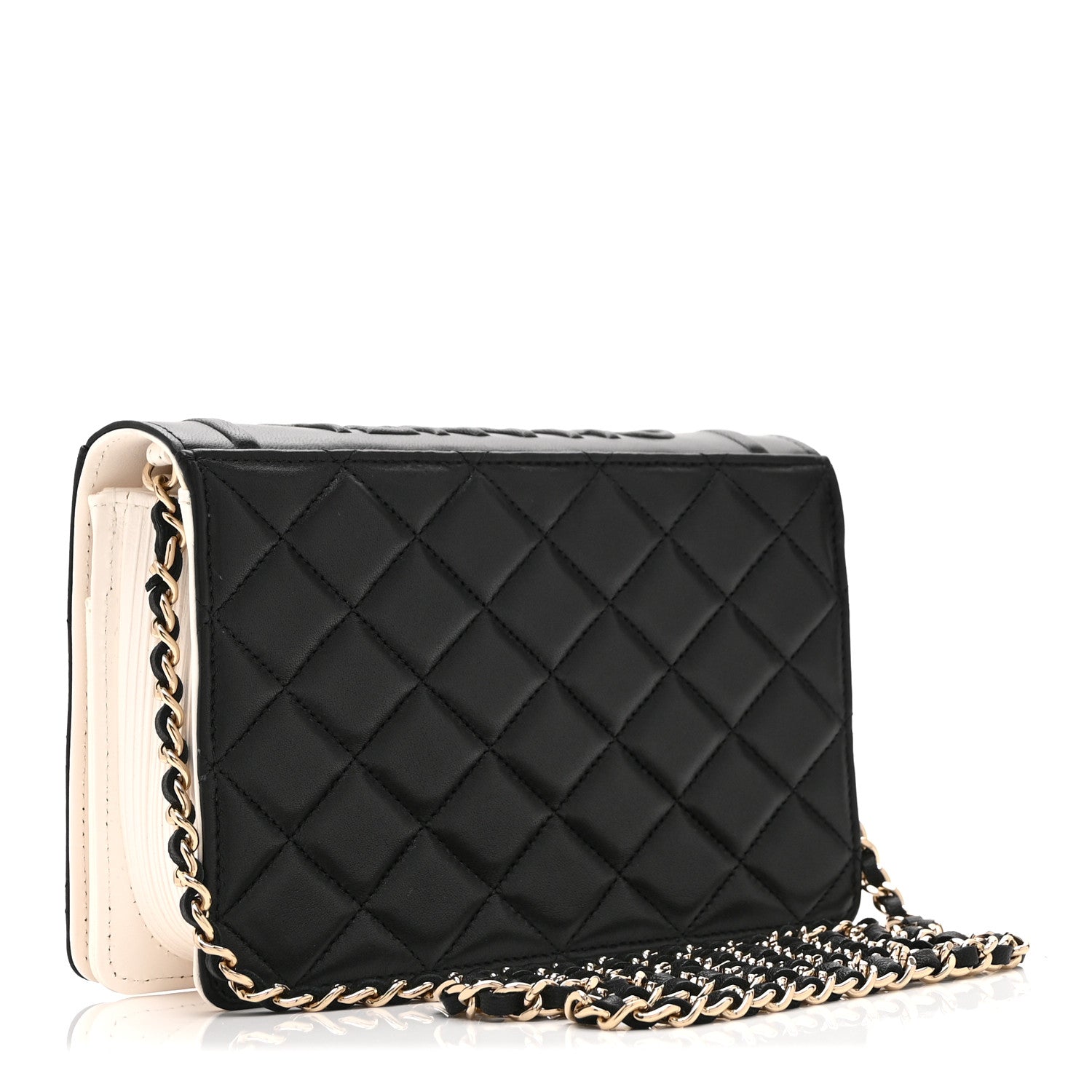 Lambskin Quilted Book Wallet On Chain WOC Black