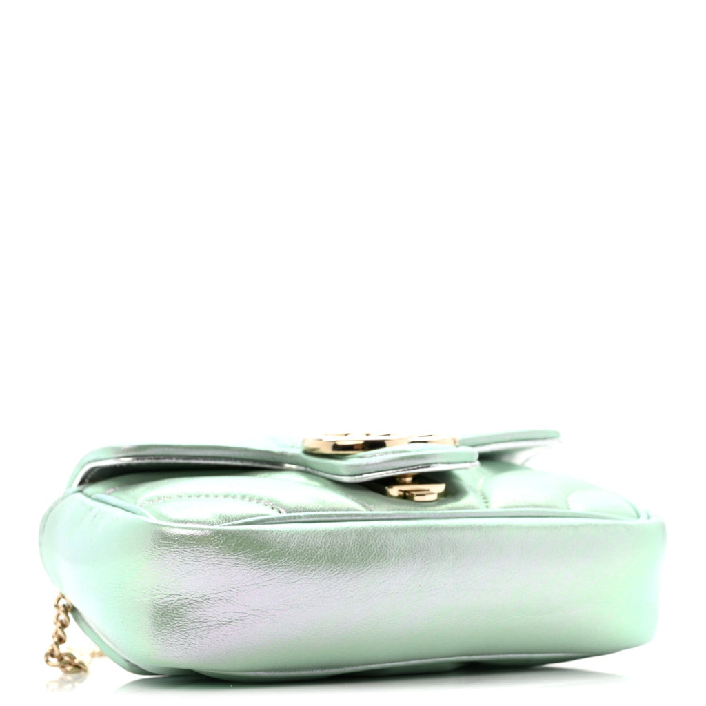 Iridescent Nappa Chevron Matelasse Super Mini GG Marmont Shoulder Bag Green Iridescent