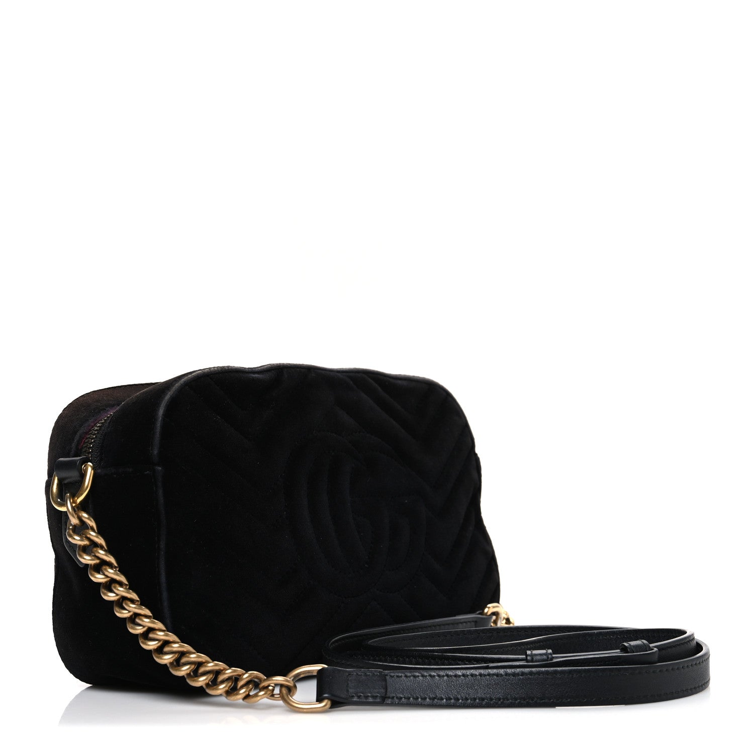 Velvet Matelasse Deer Embroidered Small GG Marmont Chain Shoulder Bag Black