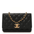 Caviar Quilted Camellia Wallet On Chain WOC Black