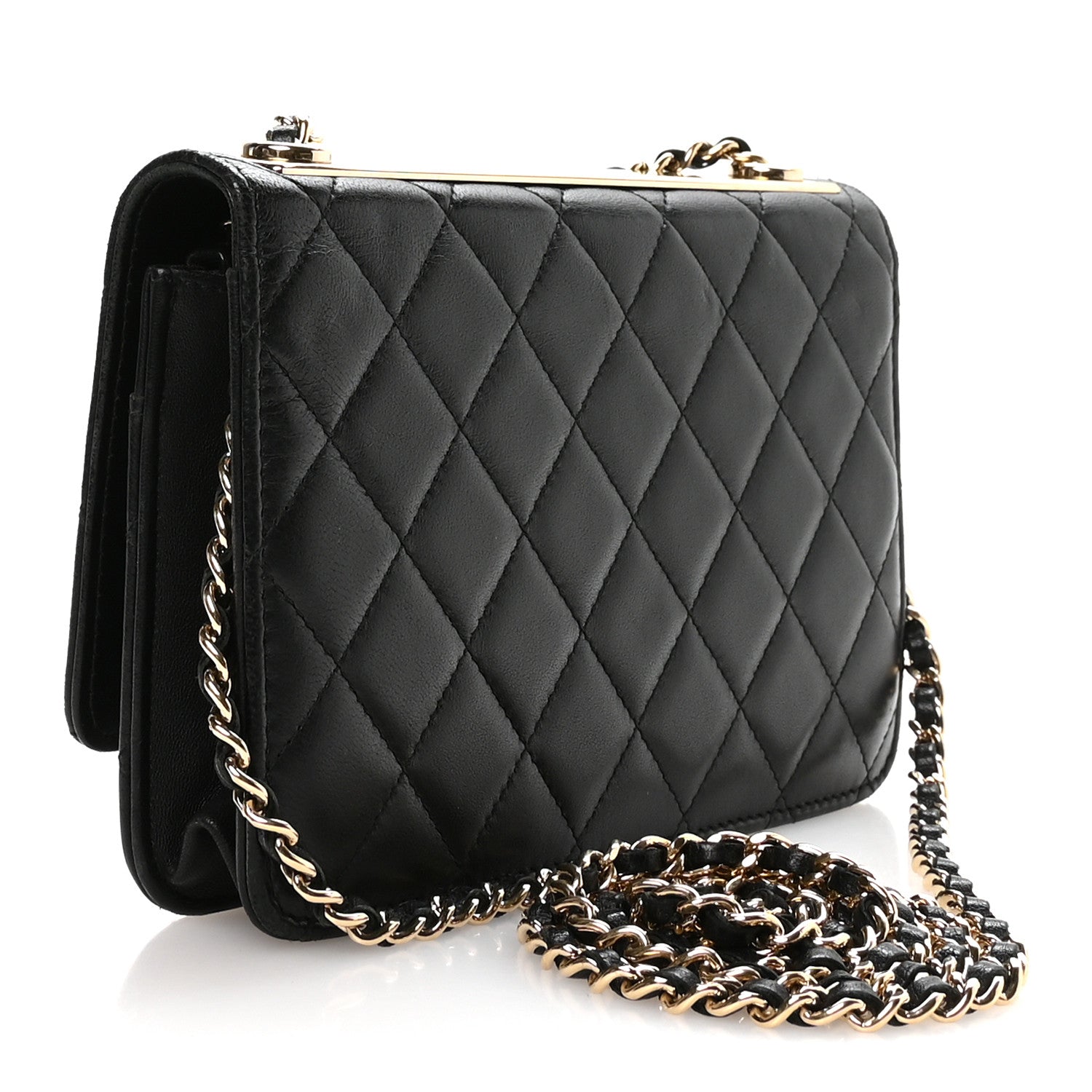 Lambskin Quilted Trendy CC Wallet On Chain WOC Black