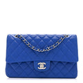 Lambskin Quilted Medium Double Flap Blue