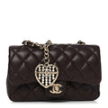 Lambskin Quilted Mini Double Flap With Hook Dark Brown