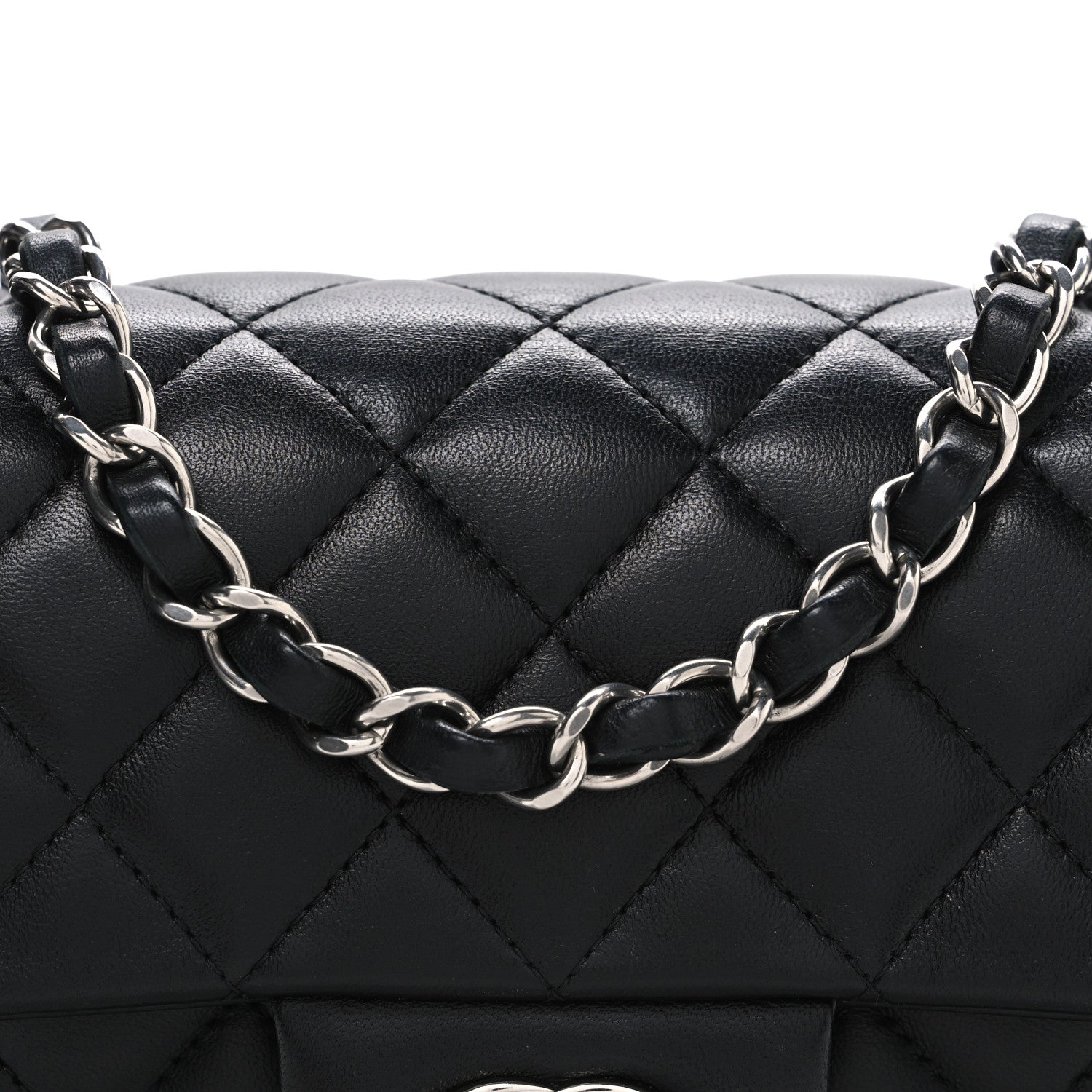 Lambskin Quilted Mini Rectangular Flap Black