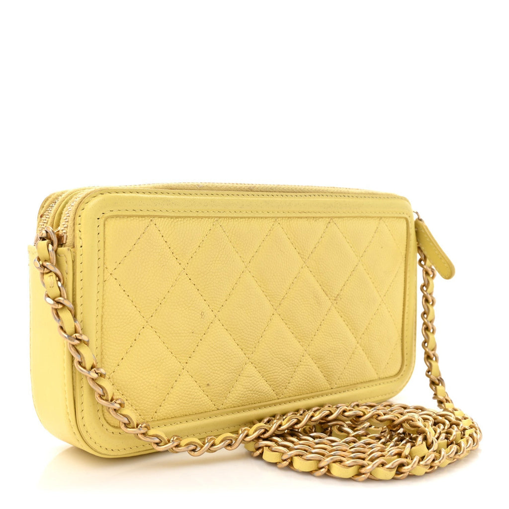 Caviar Quilted CC Filigree Clutch With Chain Yellow