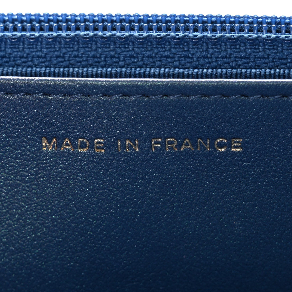 Iridescent Caviar Quilted Wallet on Chain WOC Dark Blue
