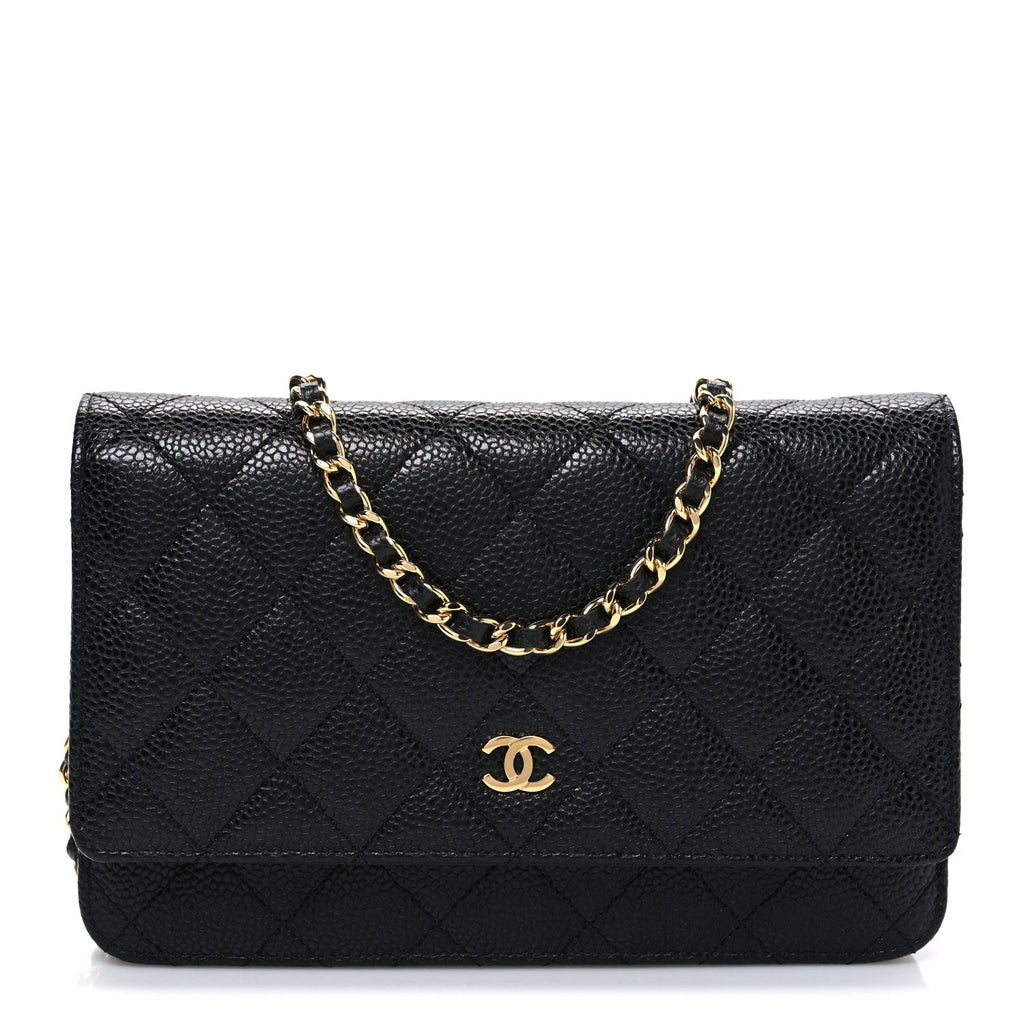 Caviar Quilted Wallet on Chain WOC Black
