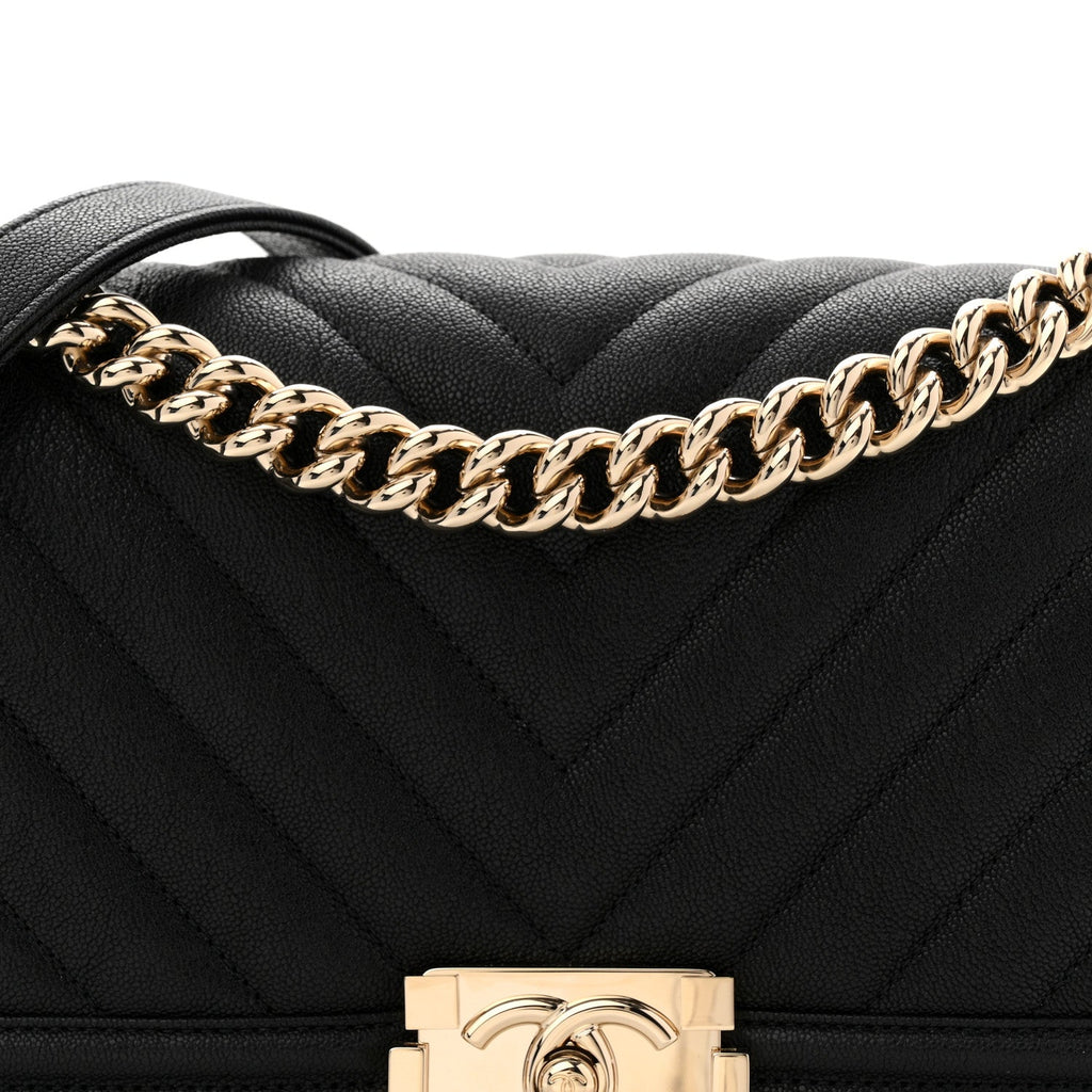 Caviar Chevron Quilted Medium Boy Flap Black
