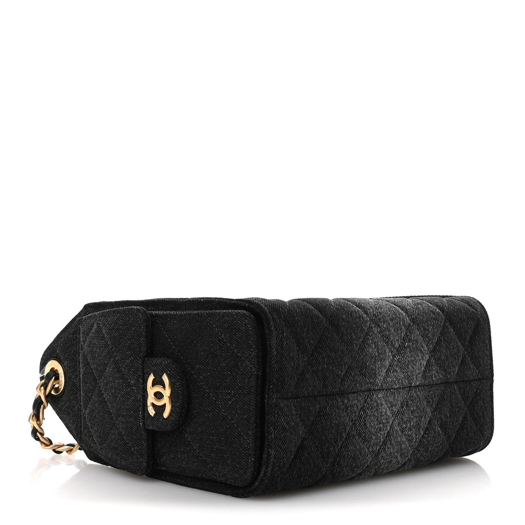 Washed Denim Quilted Mini Chanel 25 Handbag Black