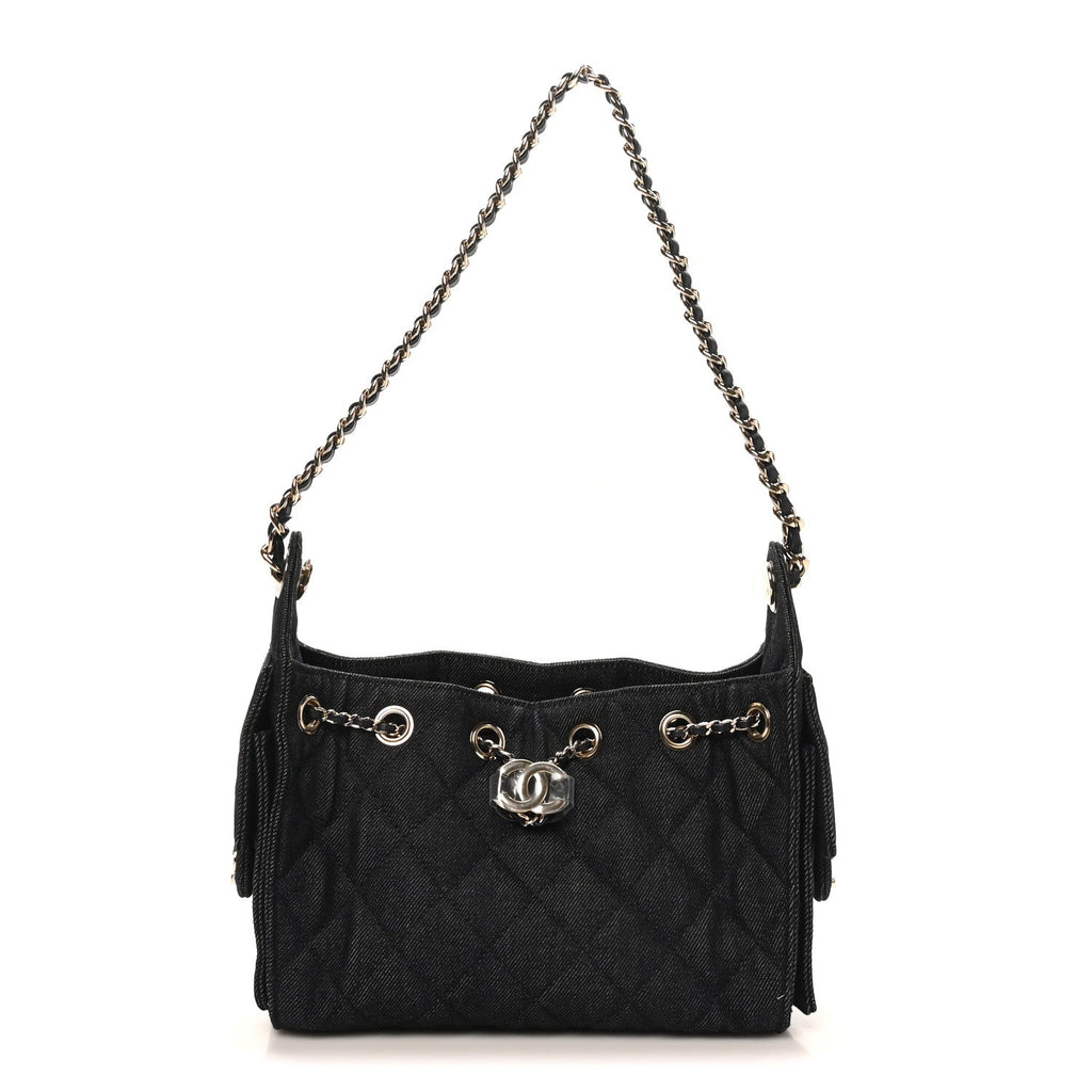 Denim Quilted Mini Chanel 25 Handbag Dark Blue