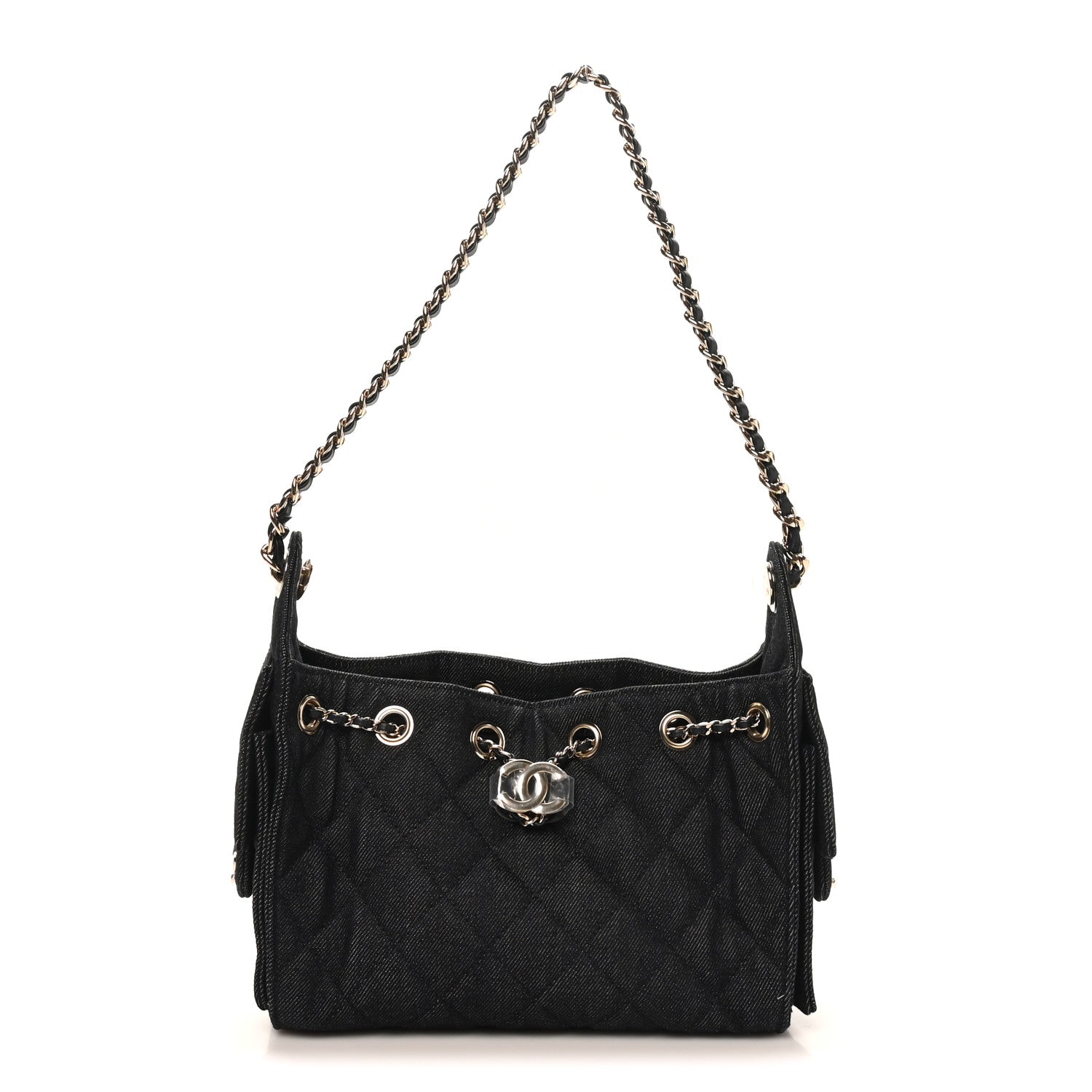 Denim Quilted Mini Chanel 25 Handbag Dark Blue