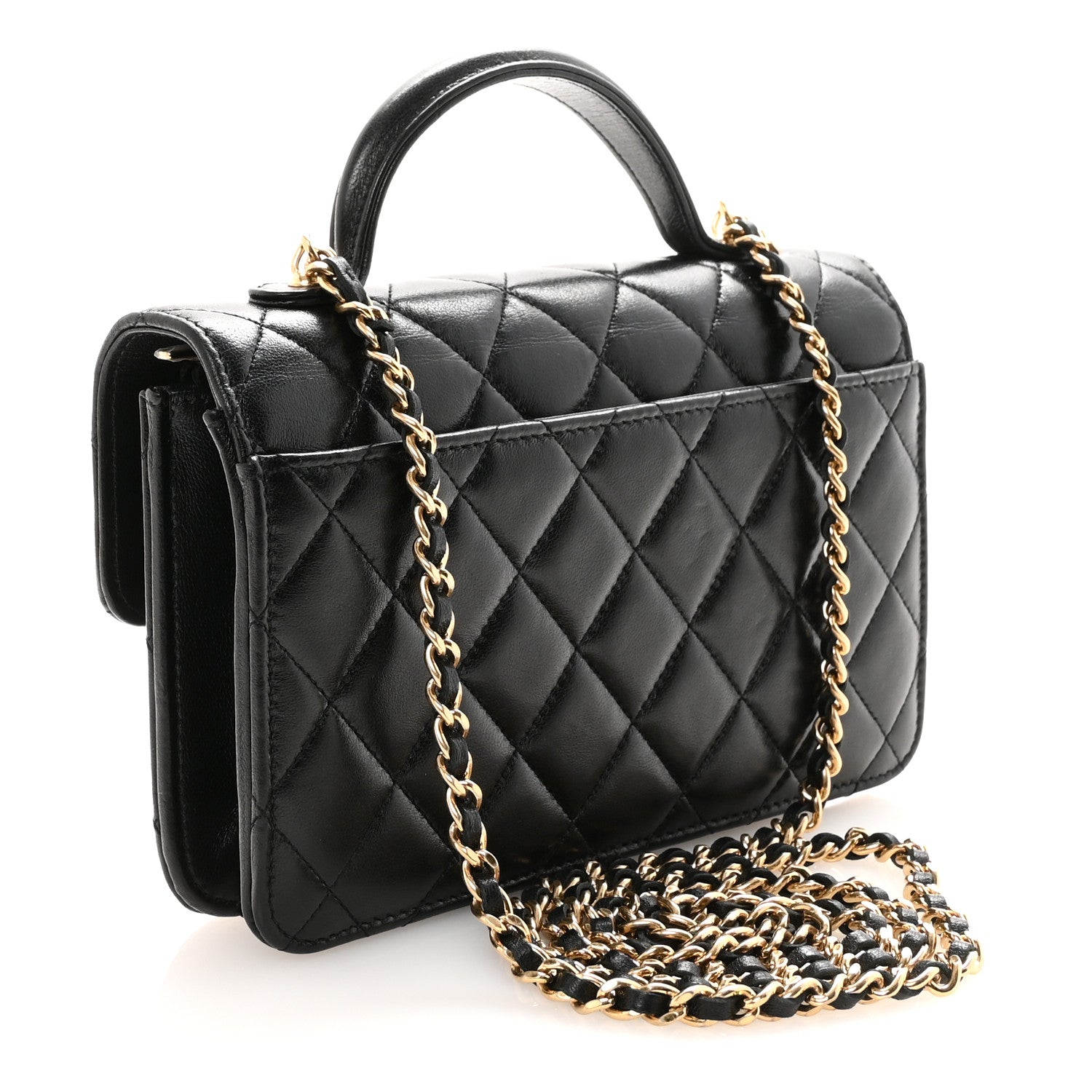 Lambskin Quilted Preppy Satchel Wallet On Chain WOC Black