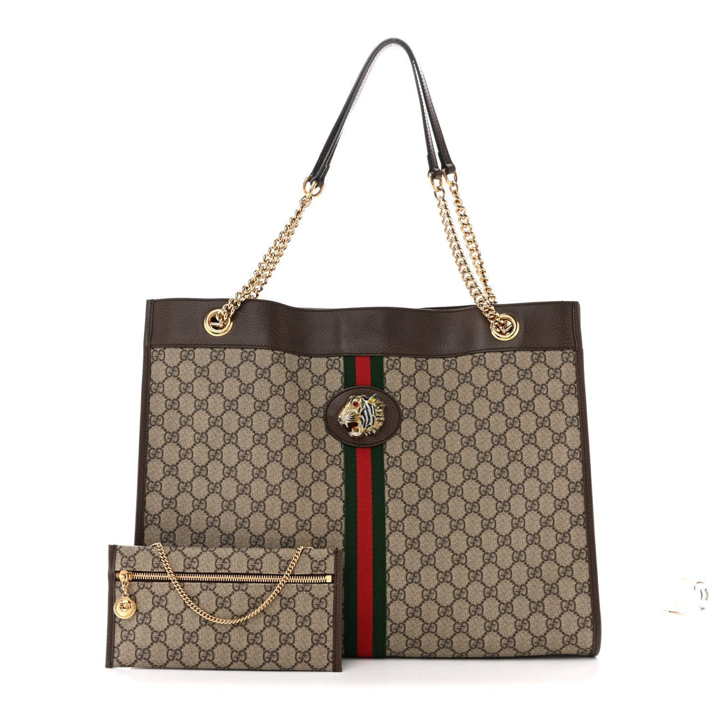 GG Supreme Monogram Large Rajah Chain Tote Beige New Acero