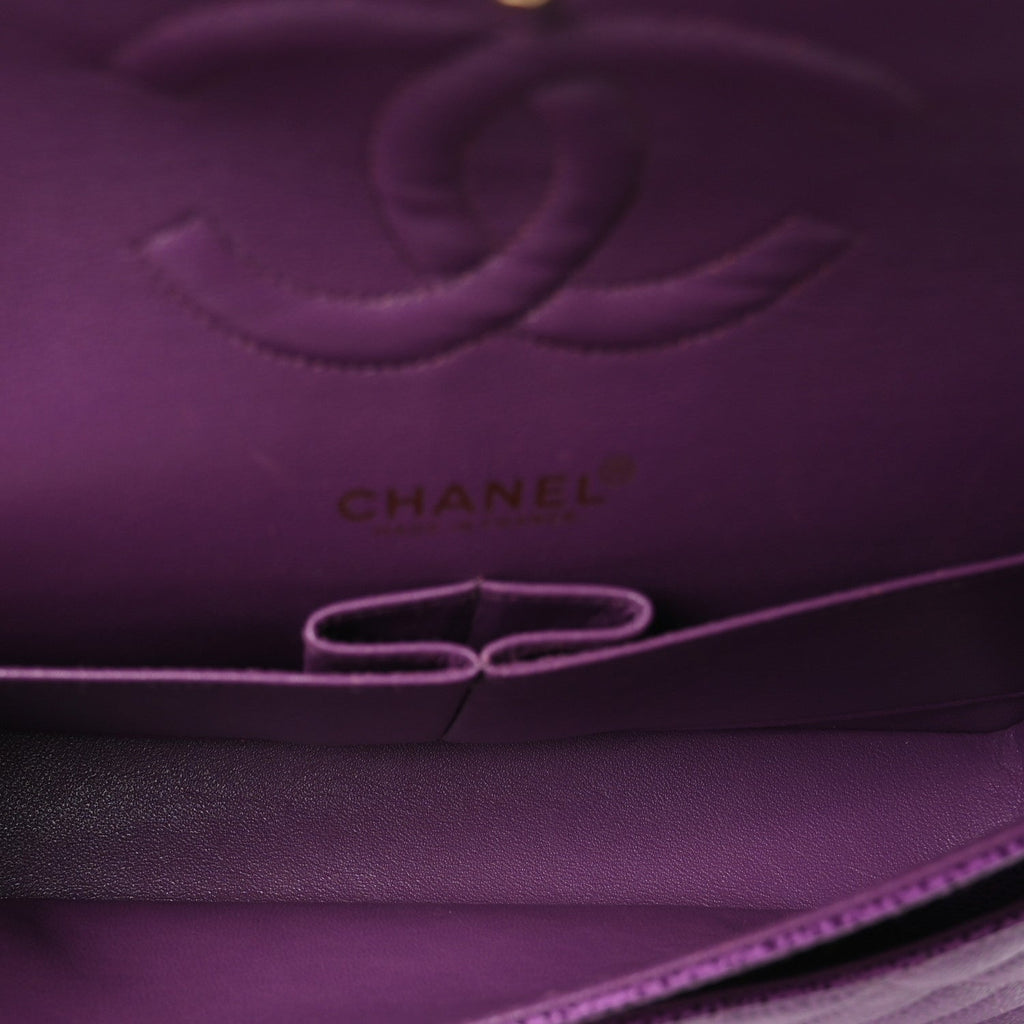 Caviar Quilted Medium Double Flap Purple
