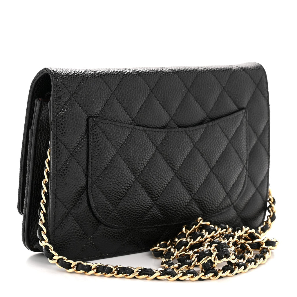 Caviar Quilted Wallet on Chain WOC Black