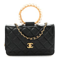 Lambskin Quilted Pearl Crown Wallet On Chain WOC Black