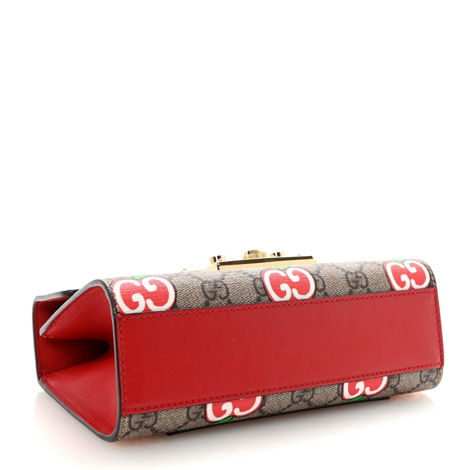 GG Supreme Monogram Apple Small Padlock Shoulder Bag Beige Multicolor Lobster Red