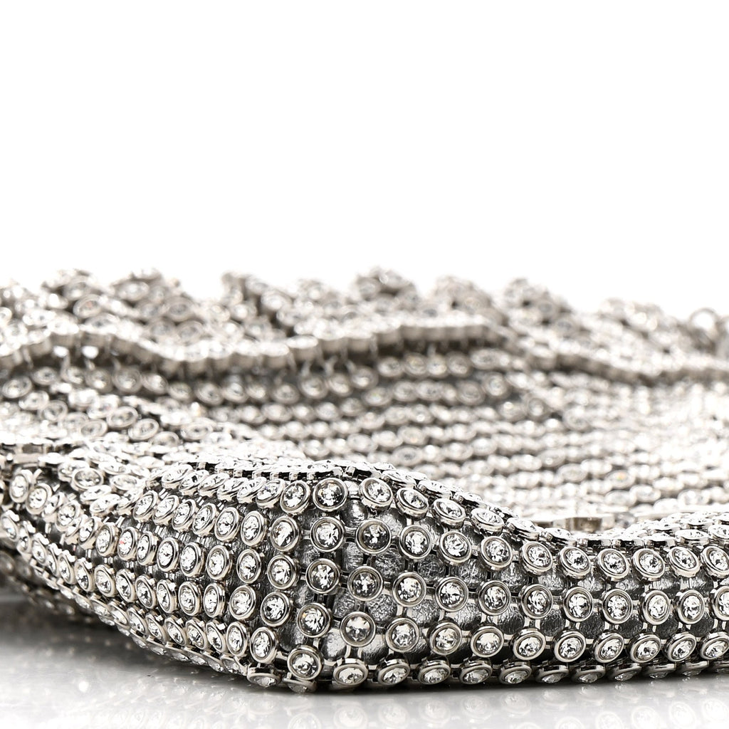 Crystal Embellished Metallic Lambskin Mini Chanel 22 Silver