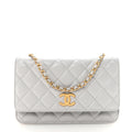 Caviar Quilted Textured CC Wallet on Chain WOC Grey