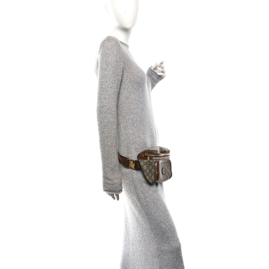 GG Supreme Monogram Textured Calfskin Retro Interlocking G Belt Bag Beige Ebony Brown Sugar