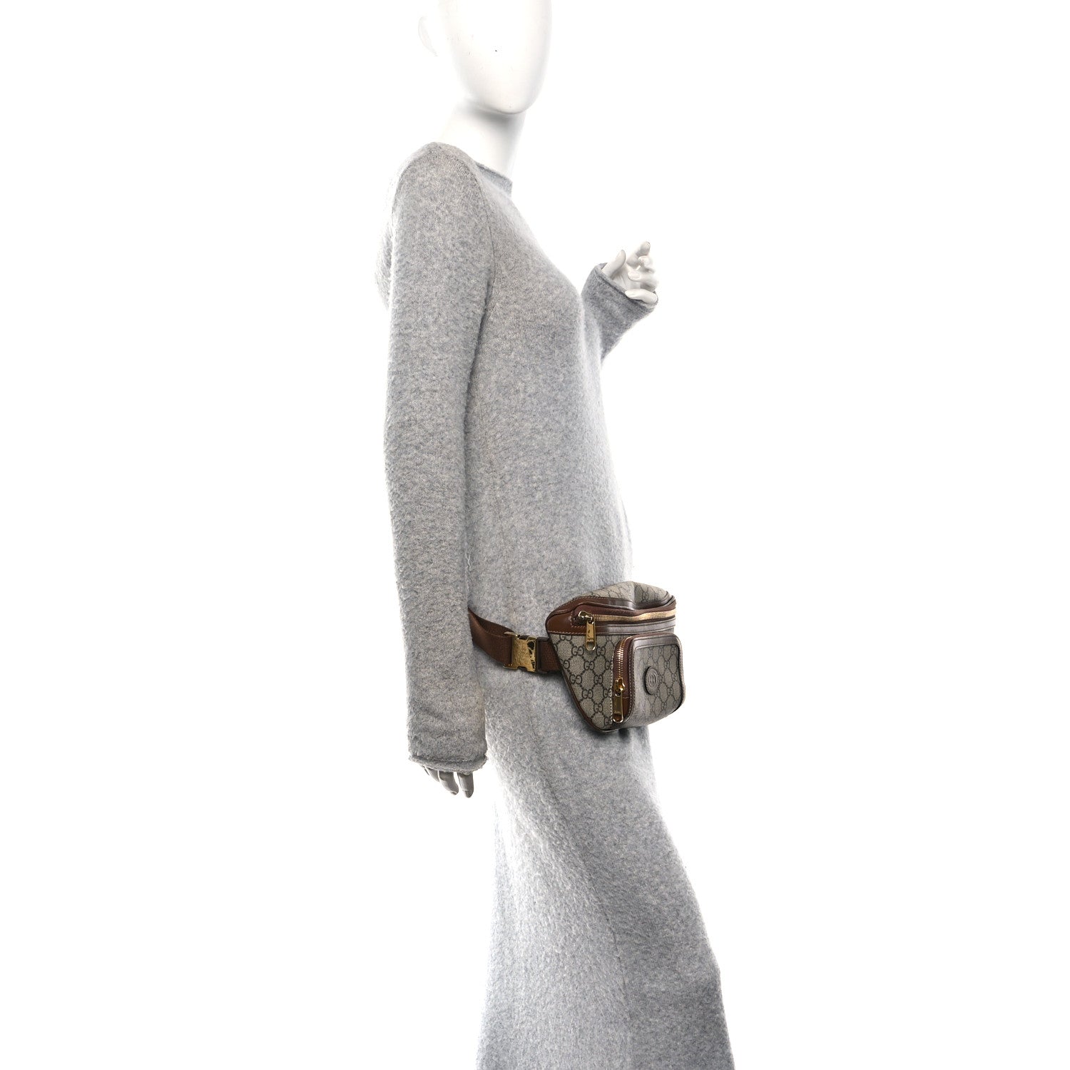 GG Supreme Monogram Textured Calfskin Retro Interlocking G Belt Bag Beige Ebony Brown Sugar